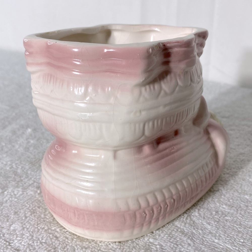 5/$35 Vintage Ceramic Pink Baby Nursery Baby Boot Planter Vase - Picture 5 of 12